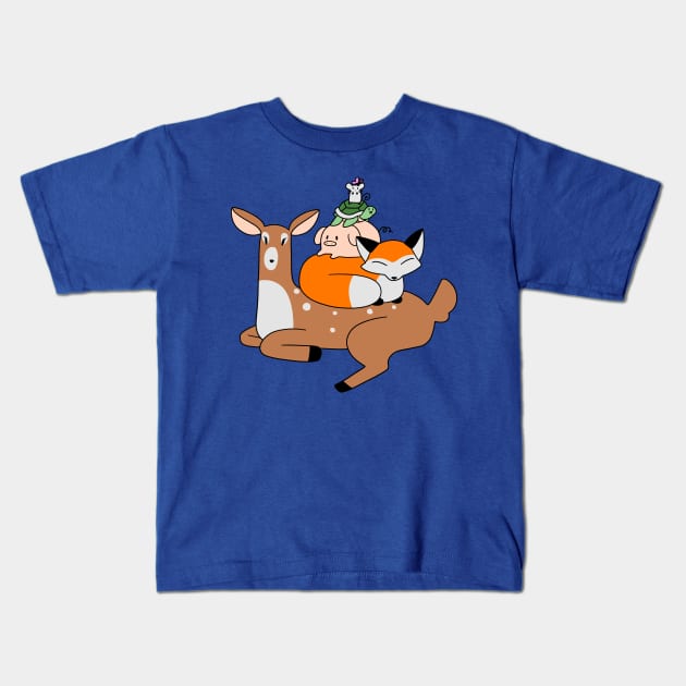 Deer Fox Pig Turtle Mouse Stack Kids T-Shirt by saradaboru